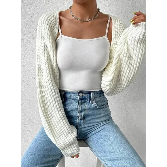 Qlarnaweer  Women's Cropped Cardiga Bolero Shrug Sweater Open Front Knit - Picture 4 of 6